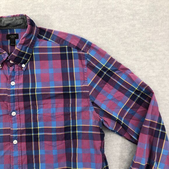 J. Crew Button Down Shirt Mens Large Tartan Plaid Long Sleeve Cotton - Picture 3 of 16